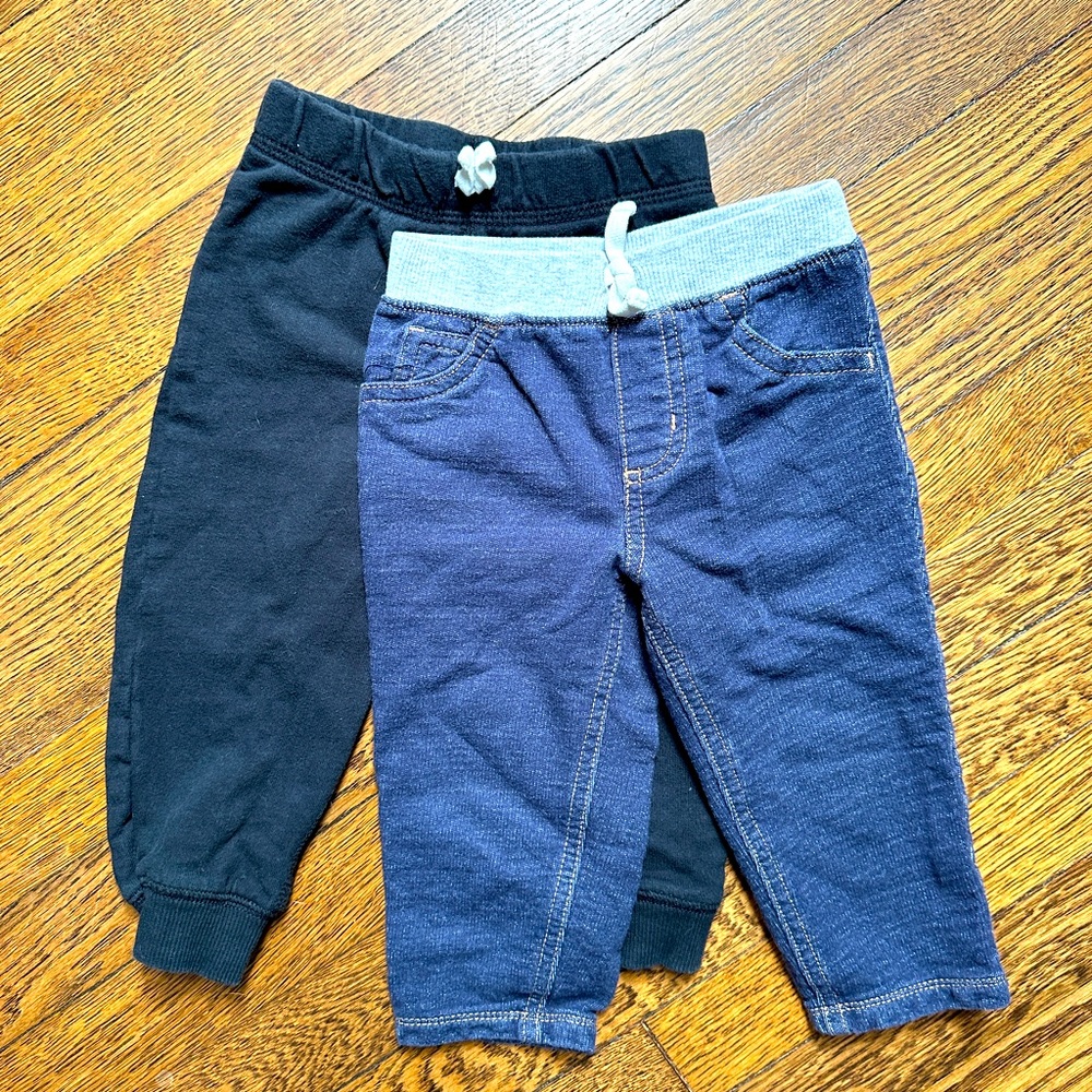 Carters 18mos drawstring pants - black and jean styles.